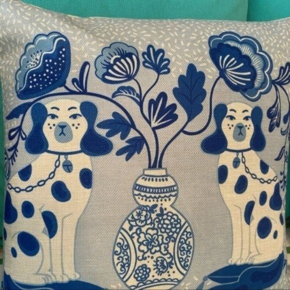 Pillow Cover🐶- Staffordshire Dogs - Pink + Green OR Blue Chinoiserie Ginger Jar - Picture 9 of 14